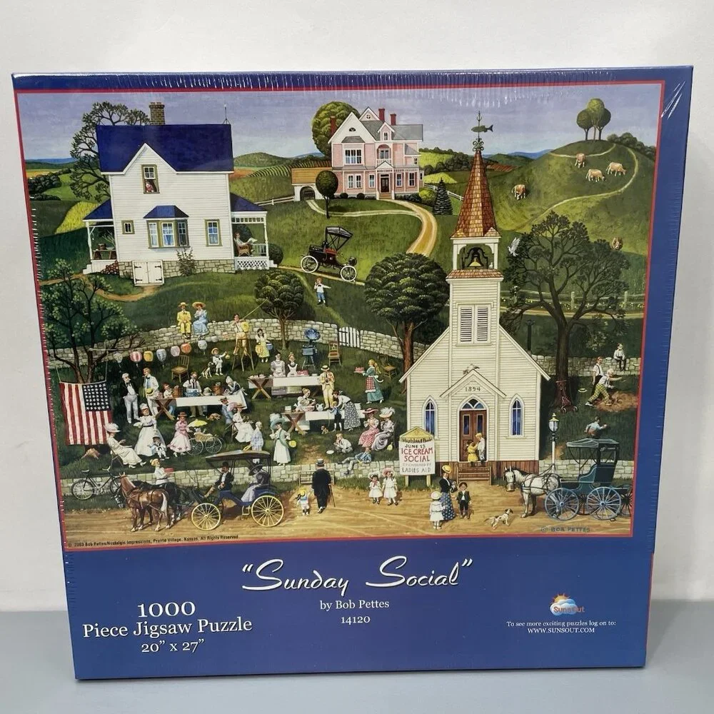 Sunday Social Bob Pettes Sunsout Ice cream Church Jigsaw Puzzle 1000 Piece 20x27